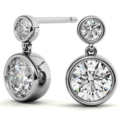 Round Bezel Moissanite Drop Earrings