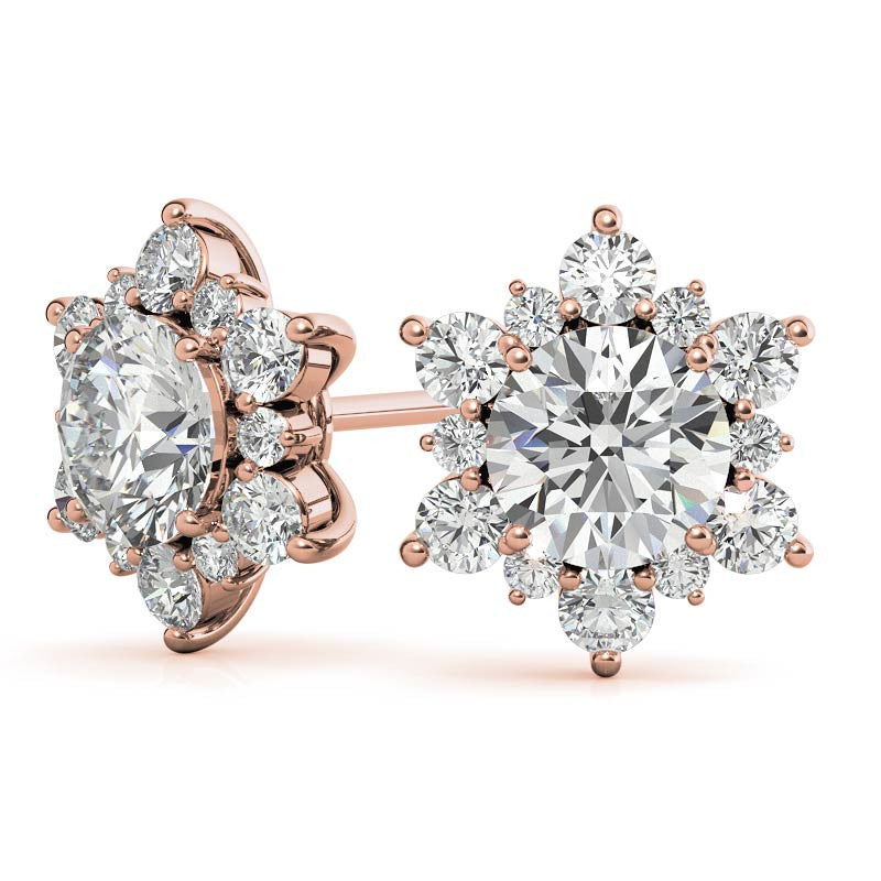Round Moissanite Snowflake Halo Design Stud Earrings