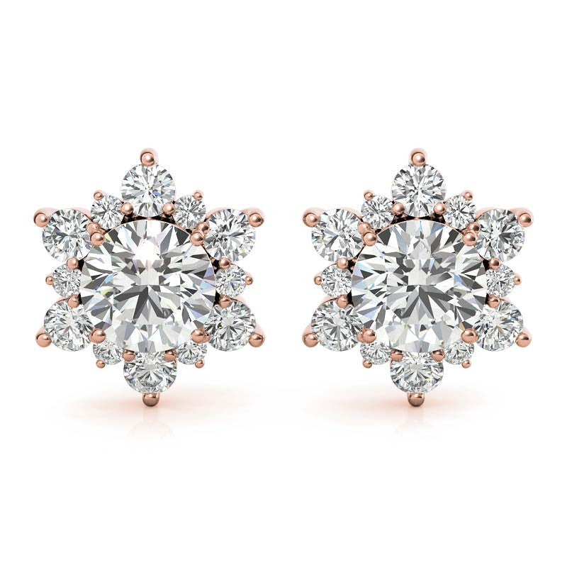 Round Moissanite Snowflake Halo Design Stud Earrings