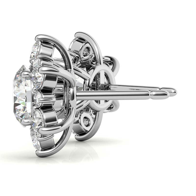 Round Moissanite Snowflake Halo Design Stud Earrings