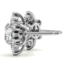 Round Moissanite Snowflake Halo Design Stud Earrings