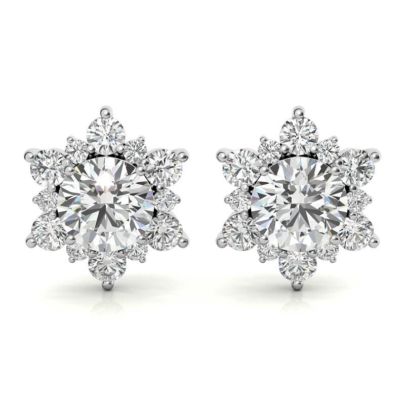 Round Moissanite Snowflake Halo Design Stud Earrings