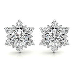 Round Moissanite Snowflake Halo Design Stud Earrings