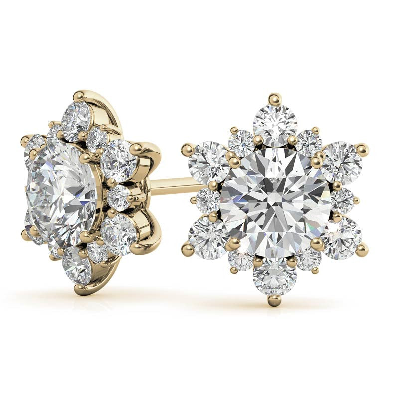 Round Moissanite Snowflake Halo Design Stud Earrings