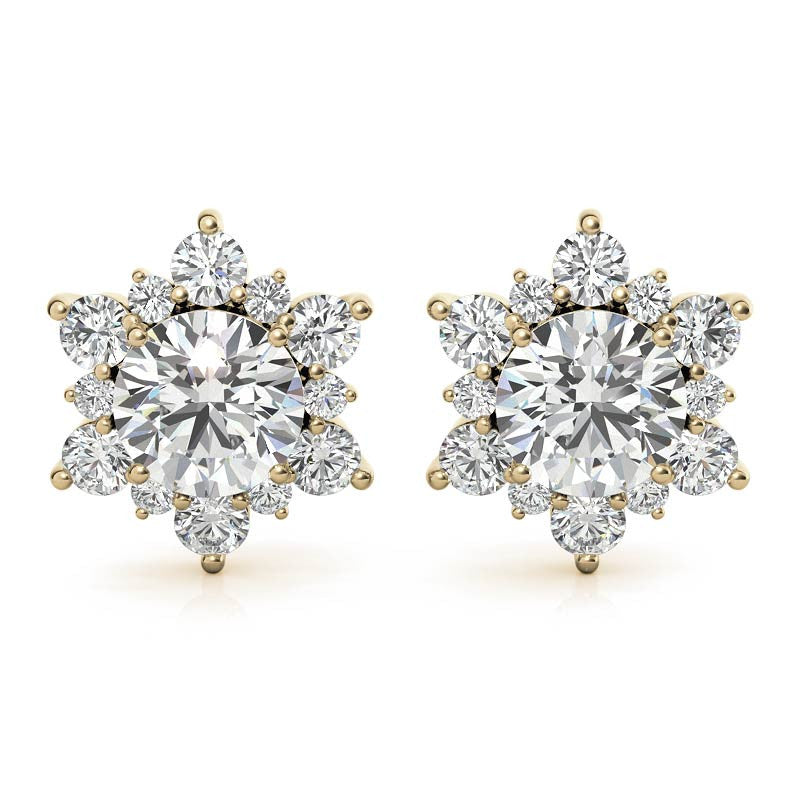Round Moissanite Snowflake Halo Design Stud Earrings