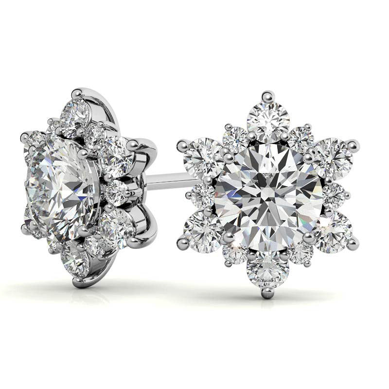 Round Moissanite Snowflake Halo Design Stud Earrings