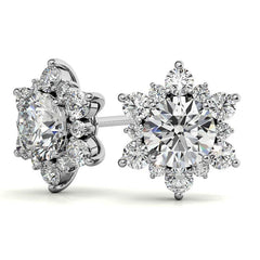 Round Moissanite Snowflake Halo Design Stud Earrings