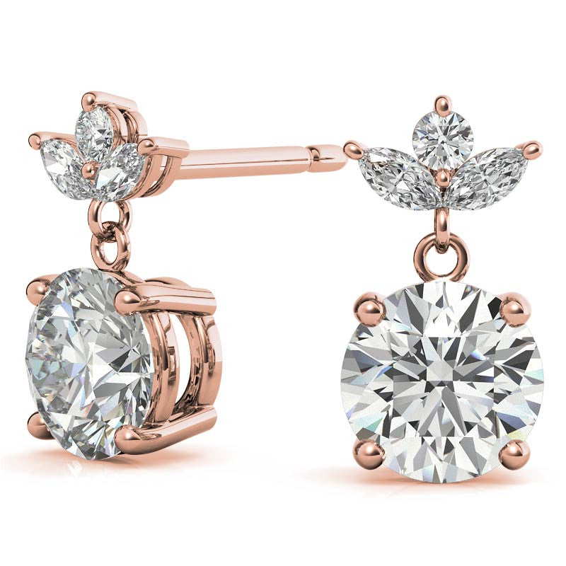 Round and Marquise Accented Moissanite Drop Earrings