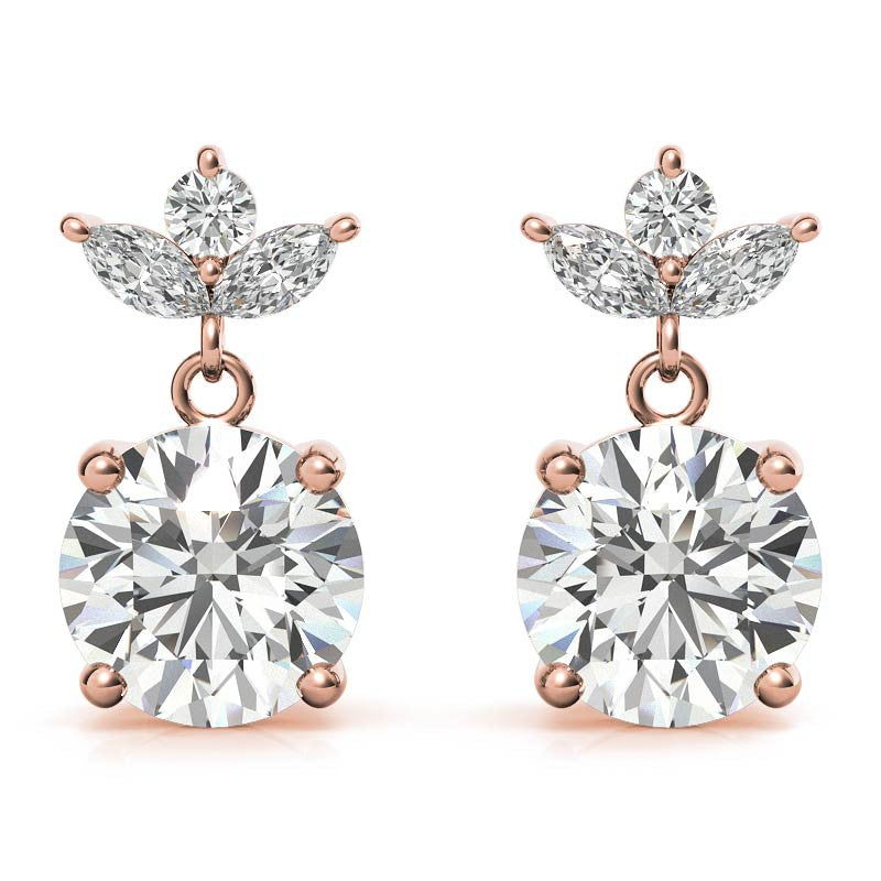 Round and Marquise Accented Moissanite Drop Earrings