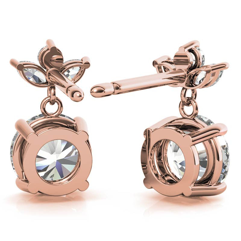 Round and Marquise Accented Moissanite Drop Earrings