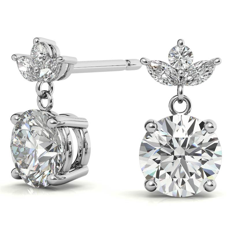 Round and Marquise Accented Moissanite Drop Earrings