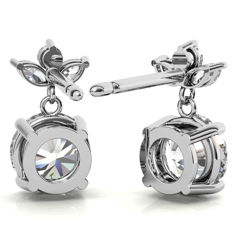 Round and Marquise Accented Moissanite Drop Earrings
