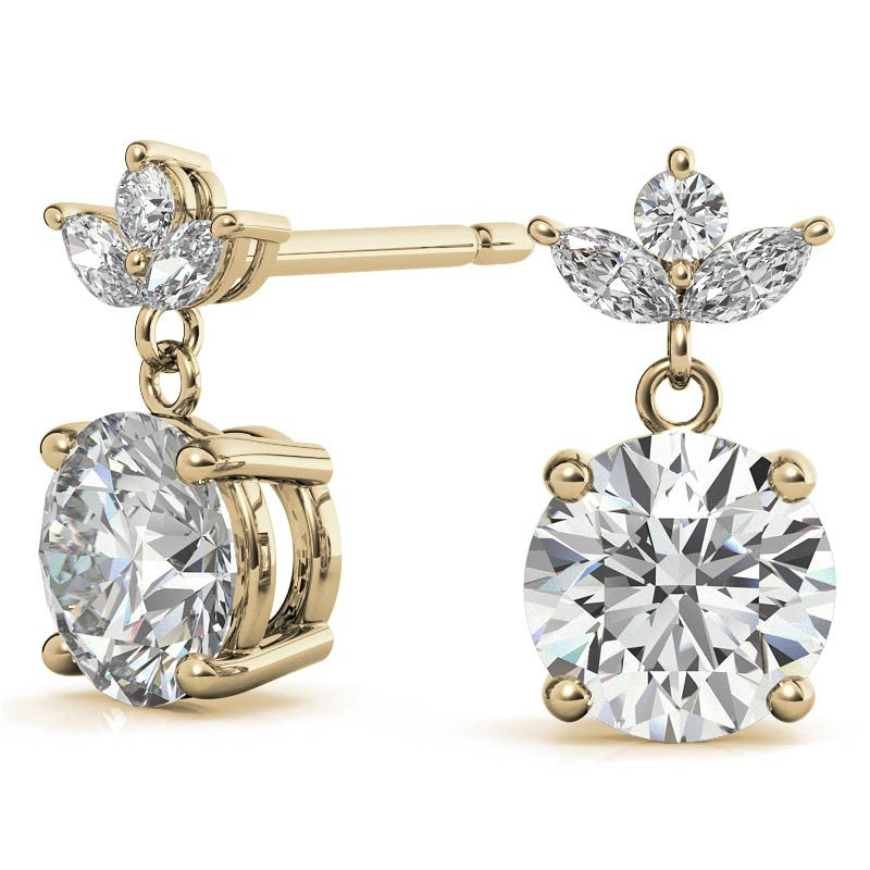 Round and Marquise Accented Moissanite Drop Earrings