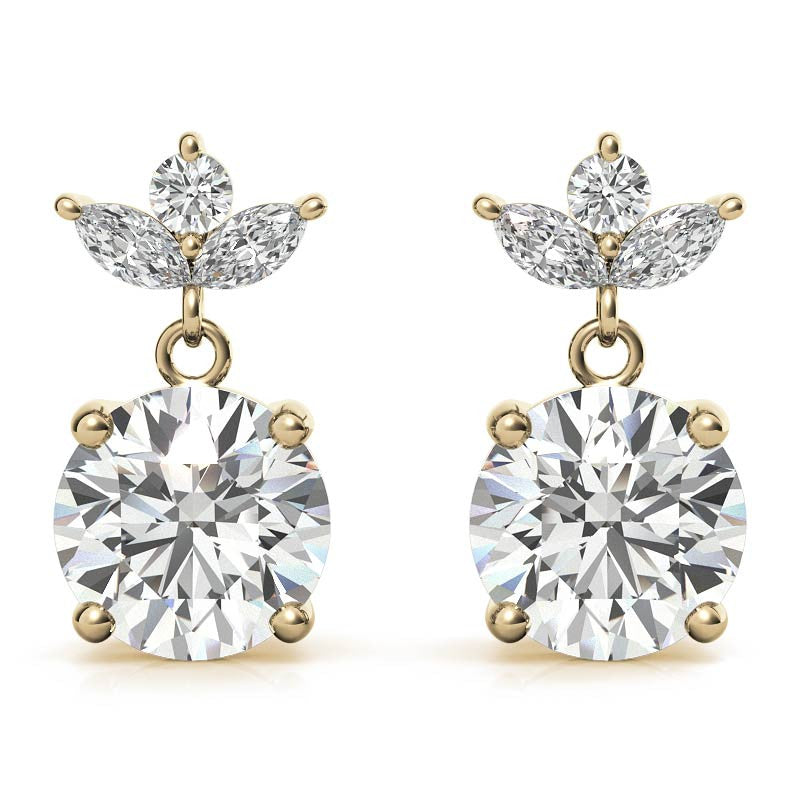 Round and Marquise Accented Moissanite Drop Earrings