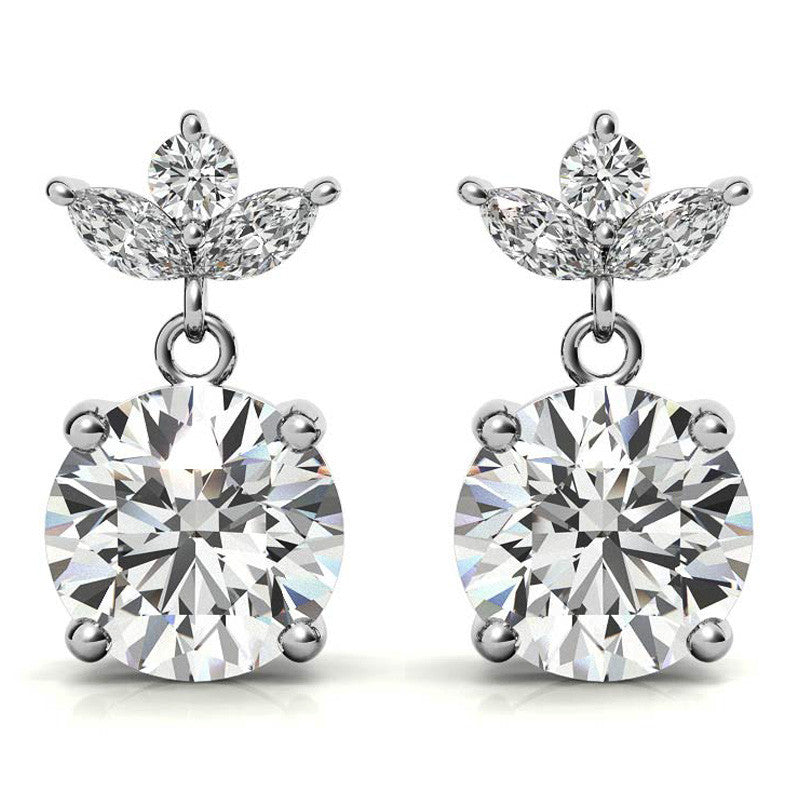 Round and Marquise Accented Moissanite Drop Earrings