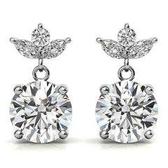 Round and Marquise Accented Moissanite Drop Earrings
