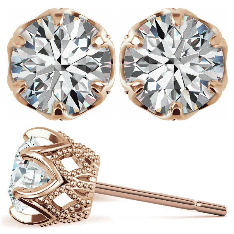 Round Six-Prong Woven Moissanite Stud Earrings