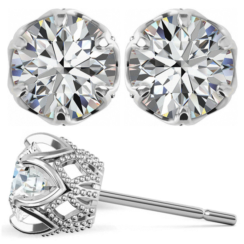 Round Six-Prong Woven Moissanite Stud Earrings