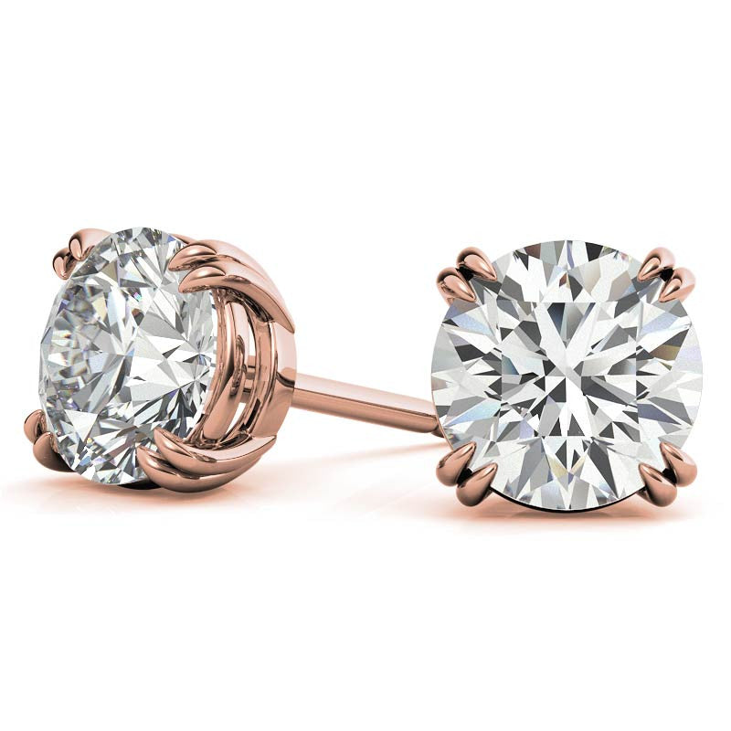 Round Double Prong Basket Moissanite Stud Earrings