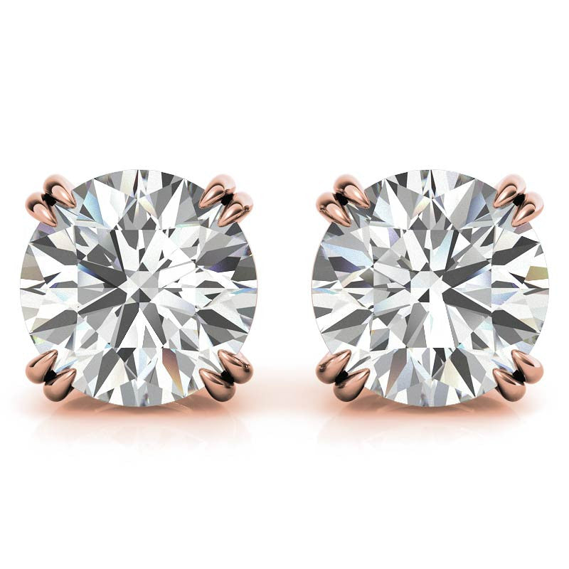 Round Double Prong Basket Moissanite Stud Earrings