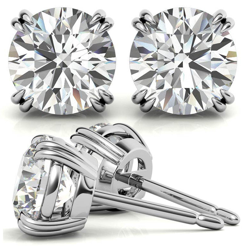 Round Double Prong Basket Moissanite Stud Earrings