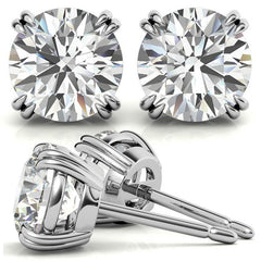 Round Double Prong Basket Moissanite Stud Earrings
