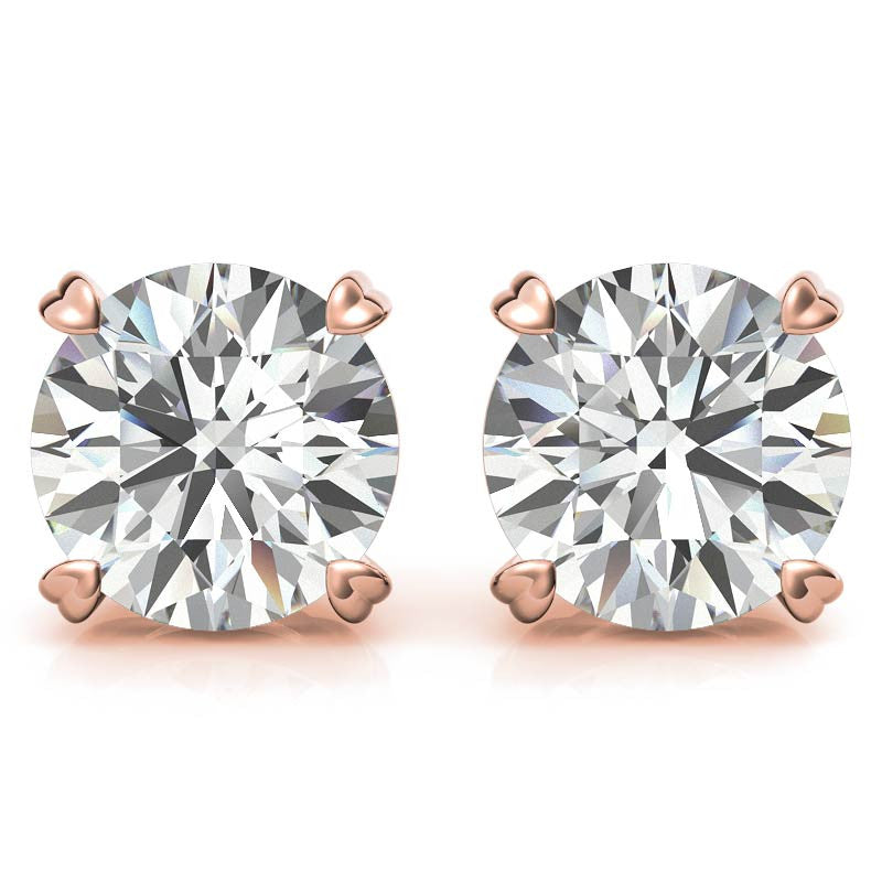 Round Hearts-on-Top Basket Moissanite Stud Earrings