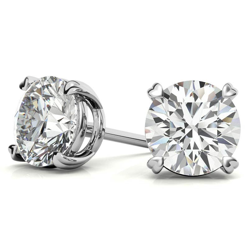 Round Hearts-on-Top Basket Moissanite Stud Earrings