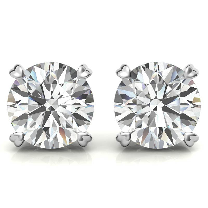 Round Hearts-on-Top Basket Moissanite Stud Earrings