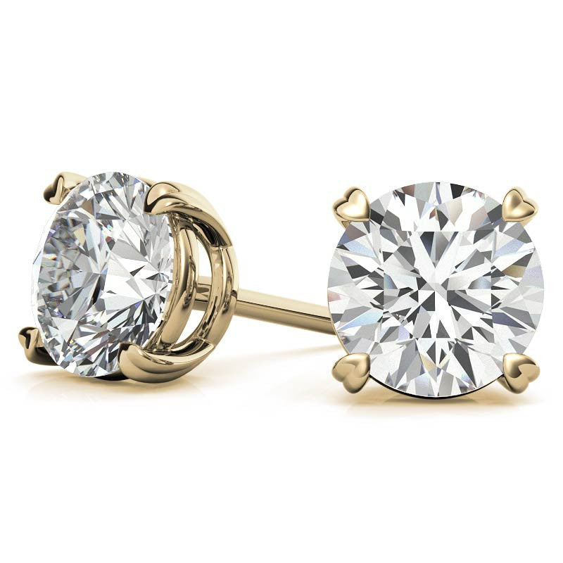 Round Hearts-on-Top Basket Moissanite Stud Earrings