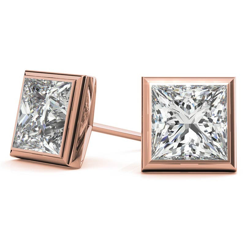 Bezel Martini Princess Moissanite Stud Earrings