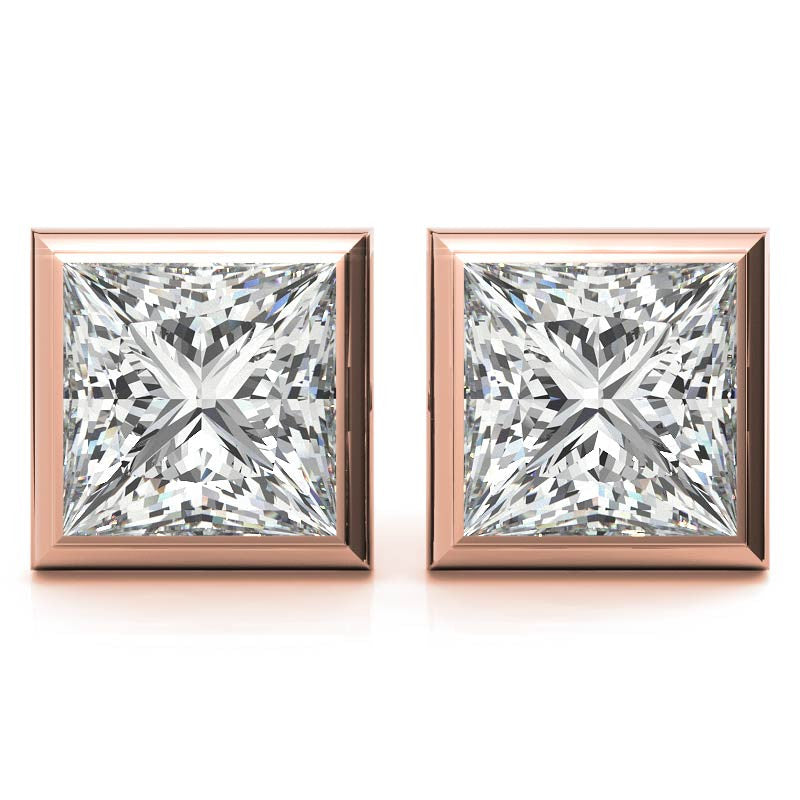 Bezel Martini Princess Moissanite Stud Earrings