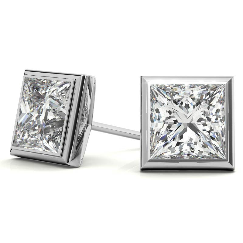 Bezel Martini Princess Moissanite Stud Earrings