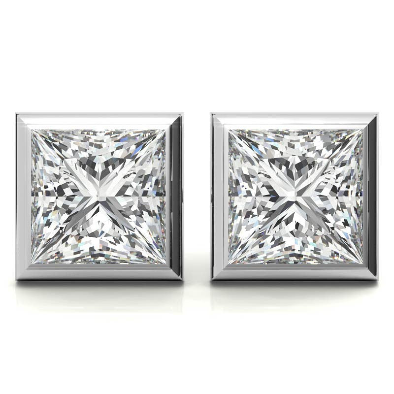 Bezel Martini Princess Moissanite Stud Earrings