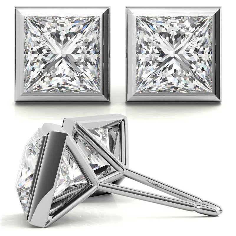 Bezel Martini Princess Moissanite Stud Earrings