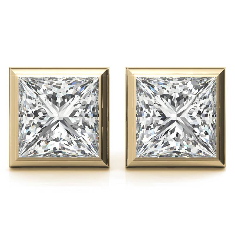 Bezel Martini Princess Moissanite Stud Earrings