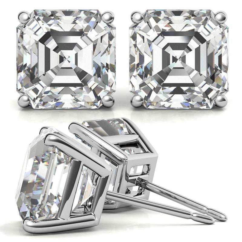 Low Profile Asscher Moissanite Basket Stud Earrings