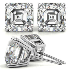 Low Profile Asscher Moissanite Basket Stud Earrings