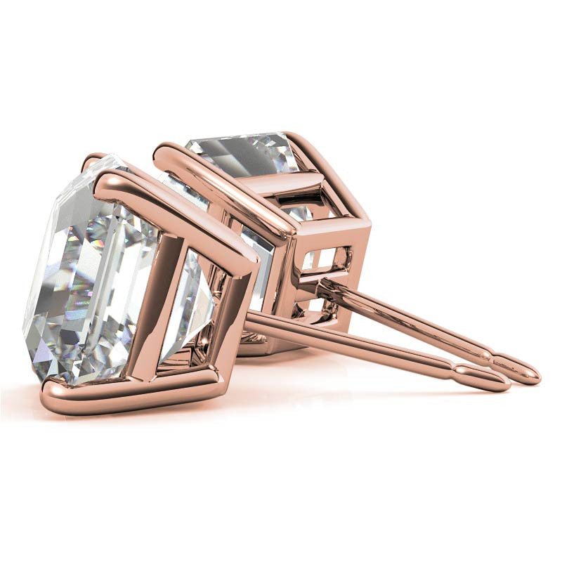Low Profile Asscher Moissanite Basket Stud Earrings