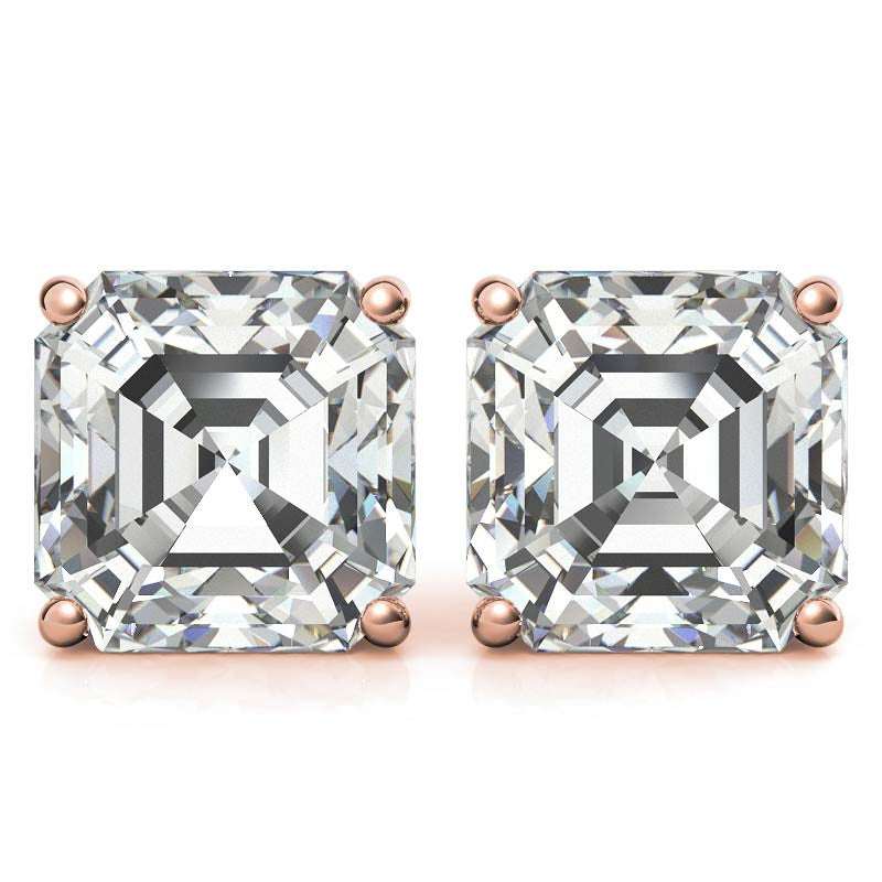 Low Profile Asscher Moissanite Basket Stud Earrings