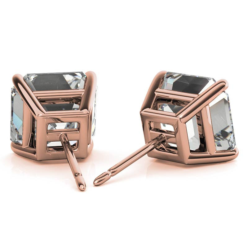 Low Profile Asscher Moissanite Basket Stud Earrings