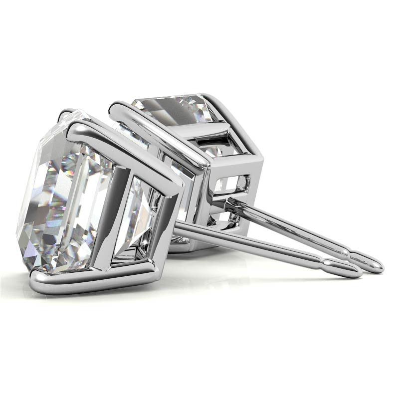 Low Profile Asscher Moissanite Basket Stud Earrings