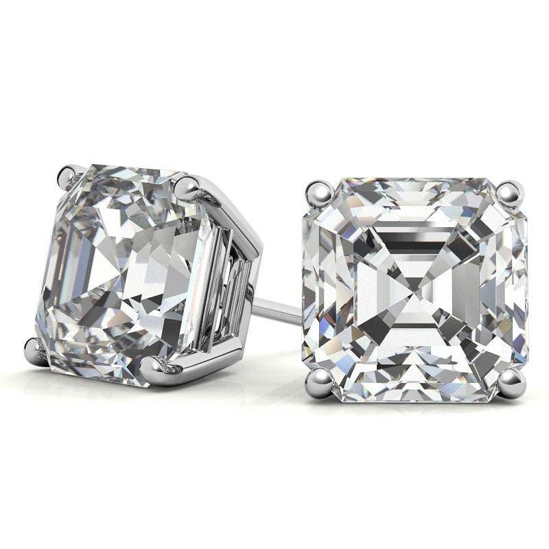 Low Profile Asscher Moissanite Basket Stud Earrings