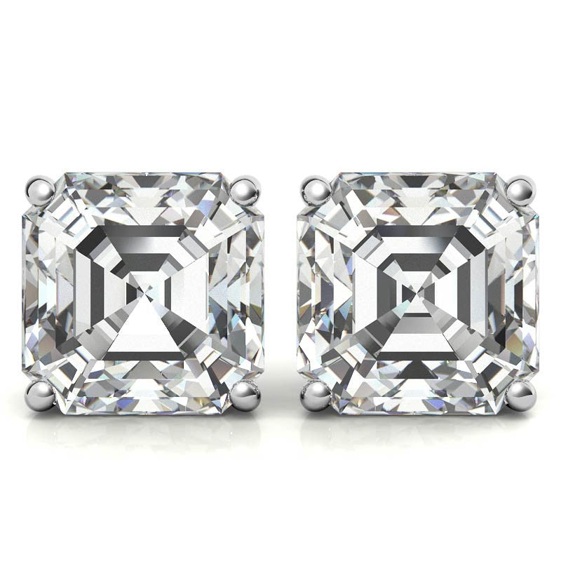 Low Profile Asscher Moissanite Basket Stud Earrings