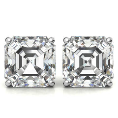 Low Profile Asscher Moissanite Basket Stud Earrings