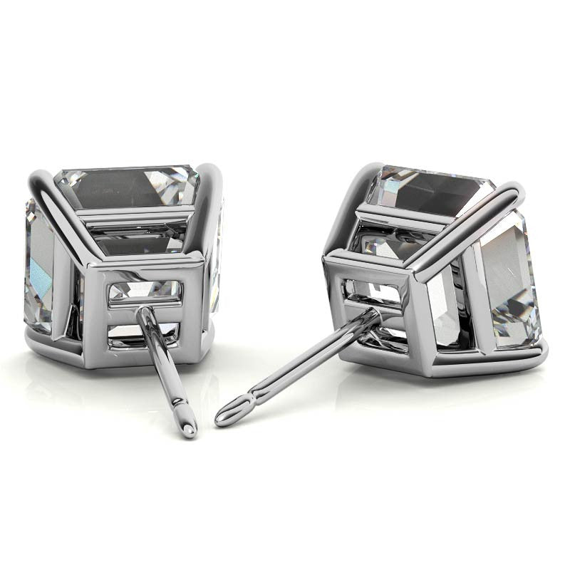 Low Profile Asscher Moissanite Basket Stud Earrings