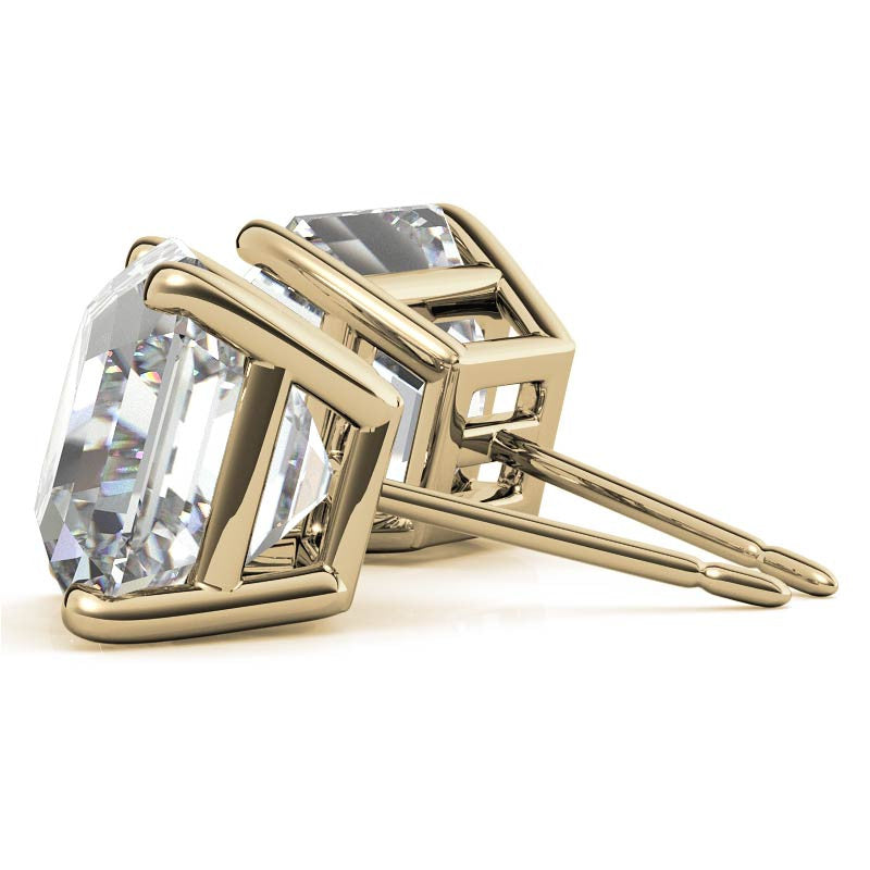 Low Profile Asscher Moissanite Basket Stud Earrings