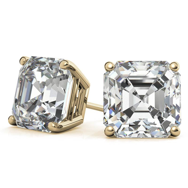 Low Profile Asscher Moissanite Basket Stud Earrings