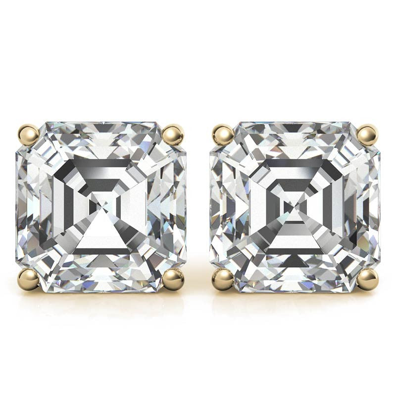 Low Profile Asscher Moissanite Basket Stud Earrings
