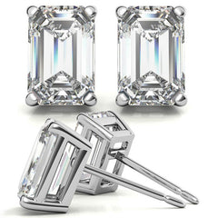 Low Set Emerald/Radiant Moissanite Basket Stud Earrings